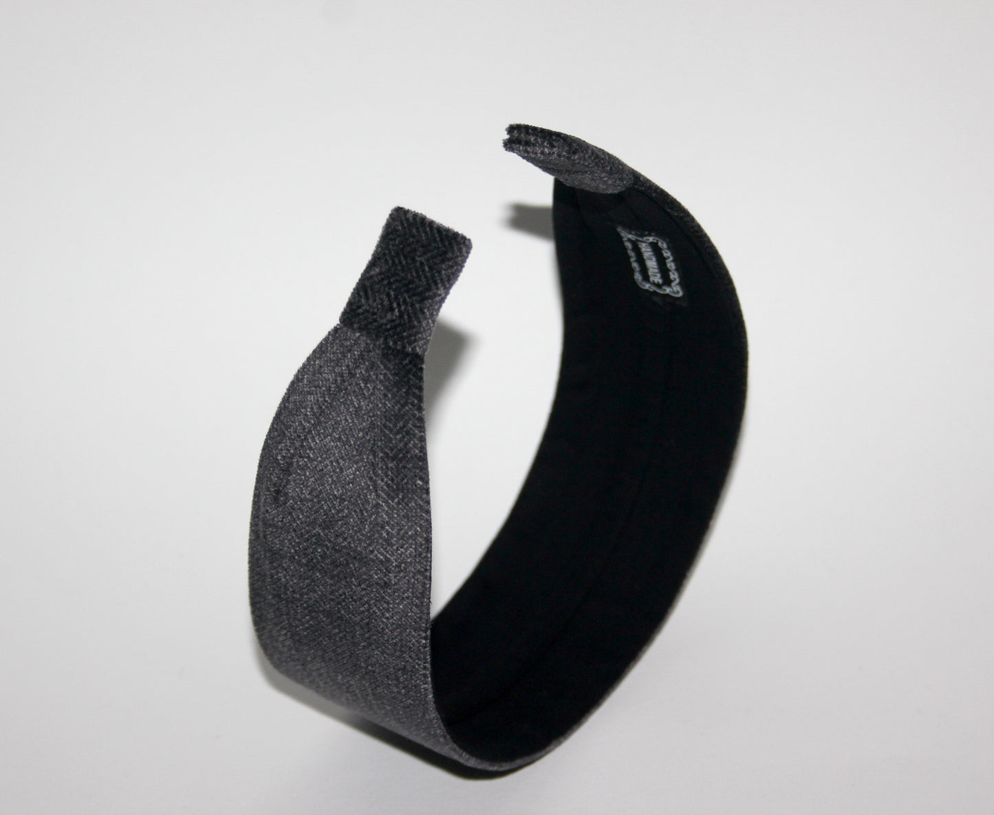 Dark Gray velvet headband Herringbone flat hairband scarf, adjustable, plastic free