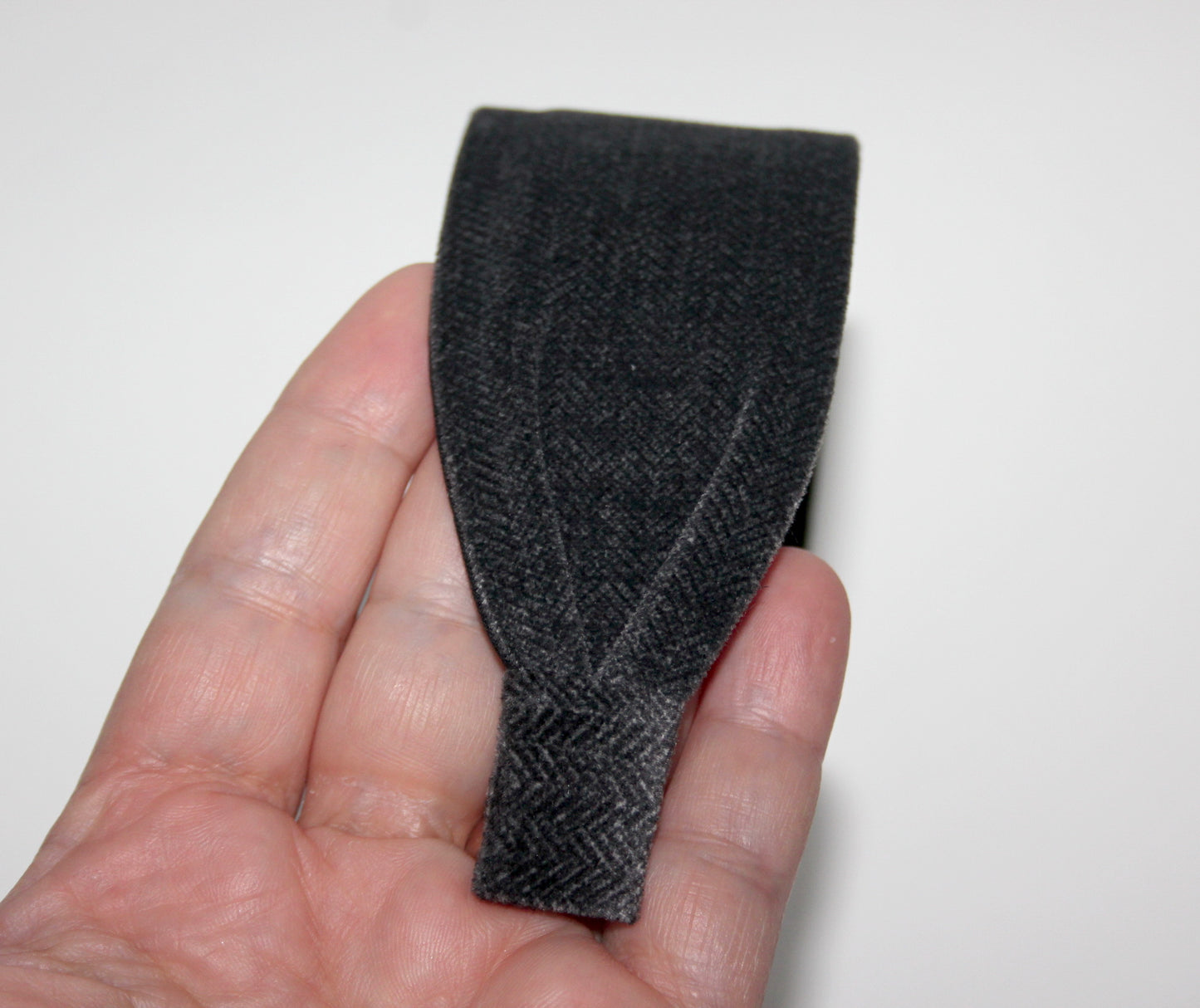 Dark Gray velvet headband Herringbone flat hairband scarf, adjustable, plastic free