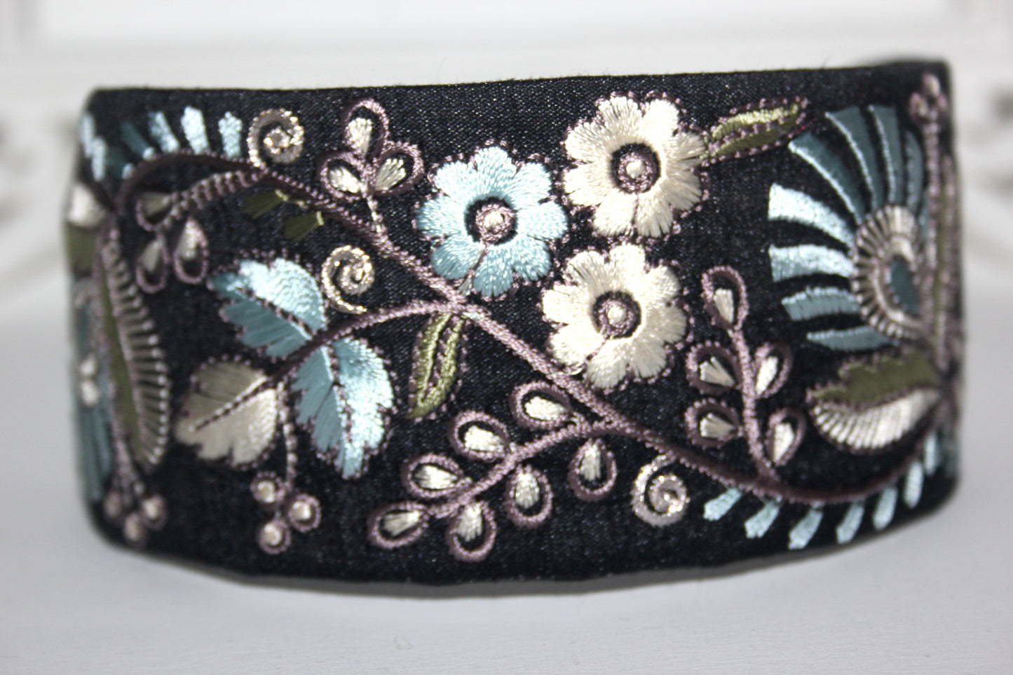 Fashion embroidered headband 2.35" inch Pastel colors Statement Black head scarf