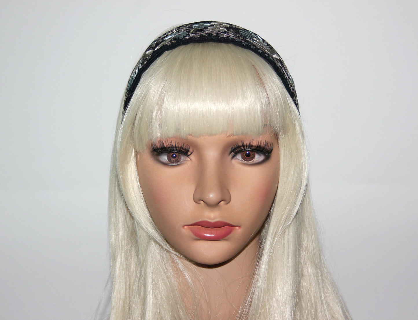 Fashion embroidered headband 2.35" inch Pastel colors Statement Black head scarf