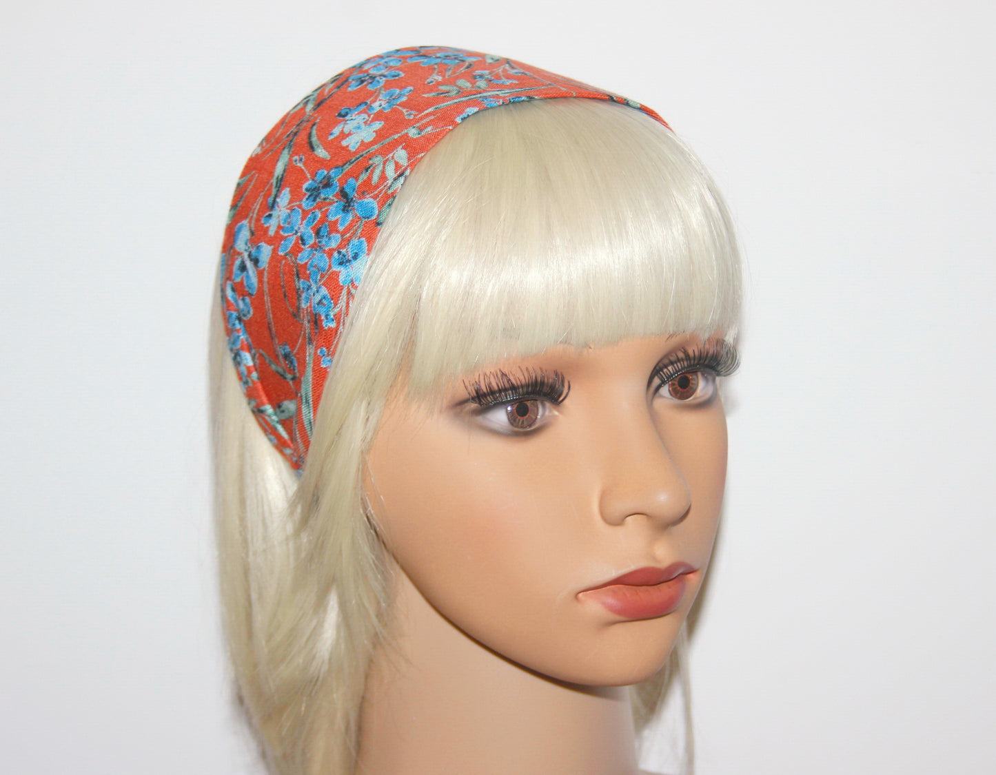 Orange linen headband for women Retro print headwrap