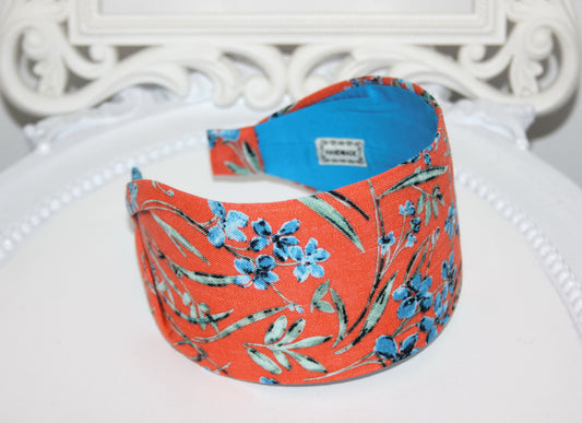 Orange linen headband for women Retro print headwrap