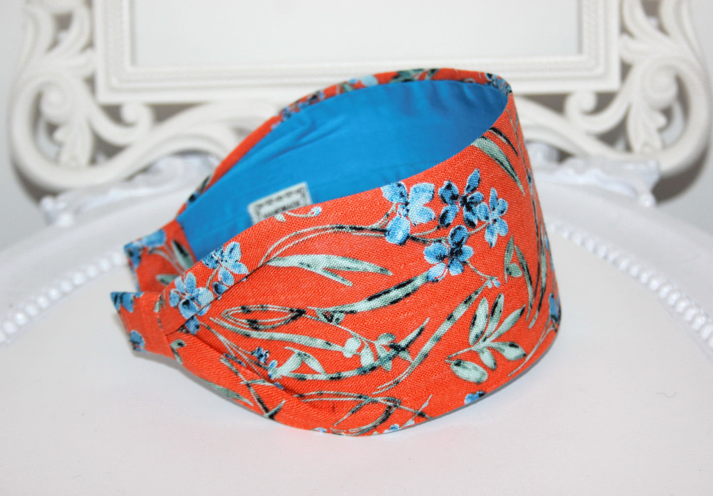 Orange linen headband for women Retro print headwrap
