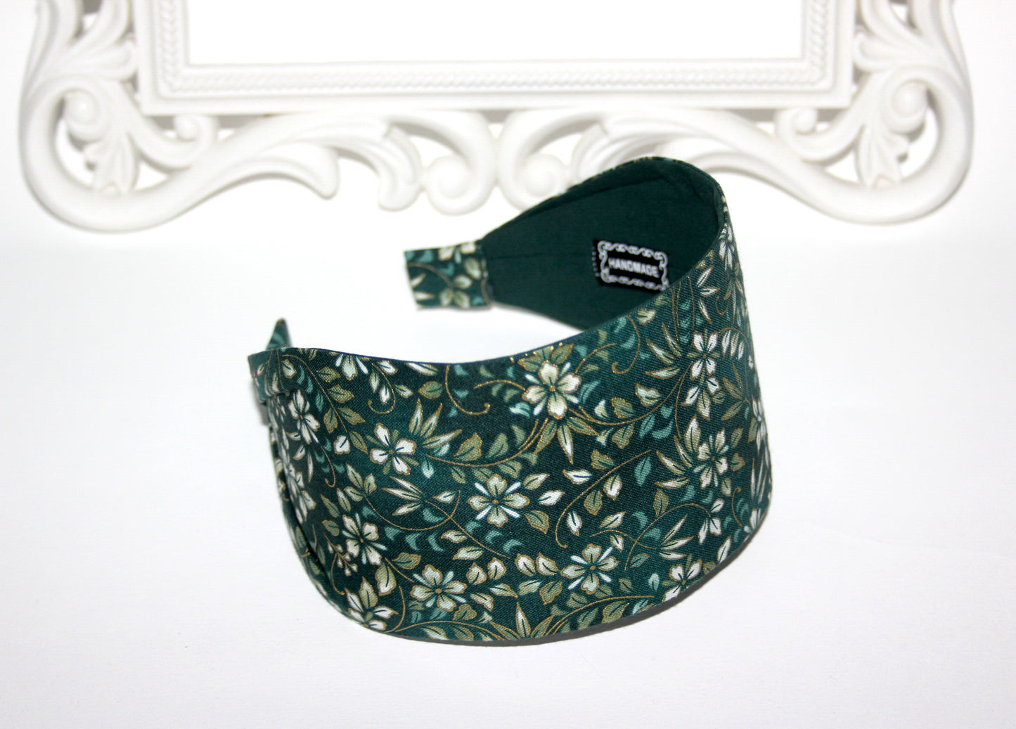 Dark Green cotton headband Flower print headcover