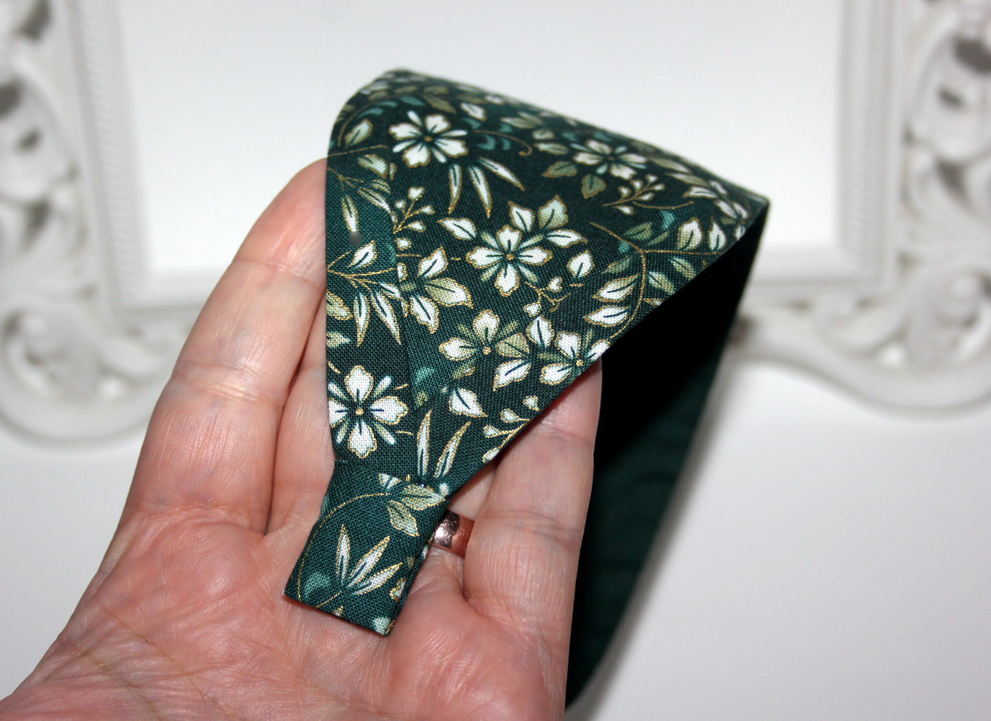 Dark Green cotton headband Flower print headcover