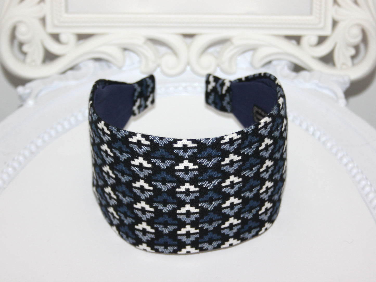 Flat headband for women Traditional hairband Dark Blue headwrap