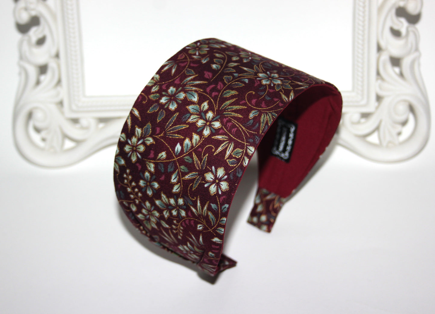 Dark Maroon cotton headband Flower print headcover