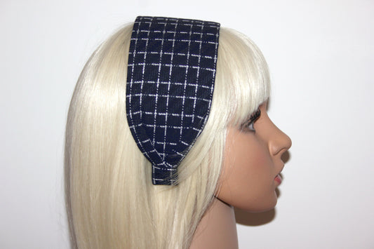 Fabric headband for women Dark Blue & White geometric print headwrap no slip comfortable head cover