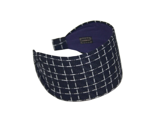 Fabric headband for women Dark Blue & White geometric print headwrap no slip comfortable head cover