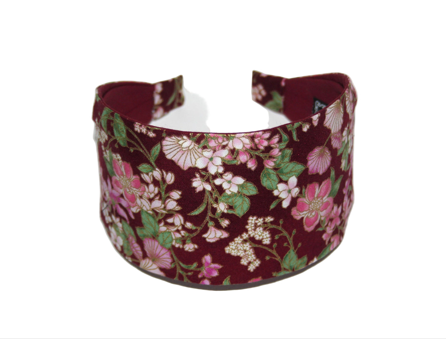 Dark Red cotton headband Pink flower print headcover