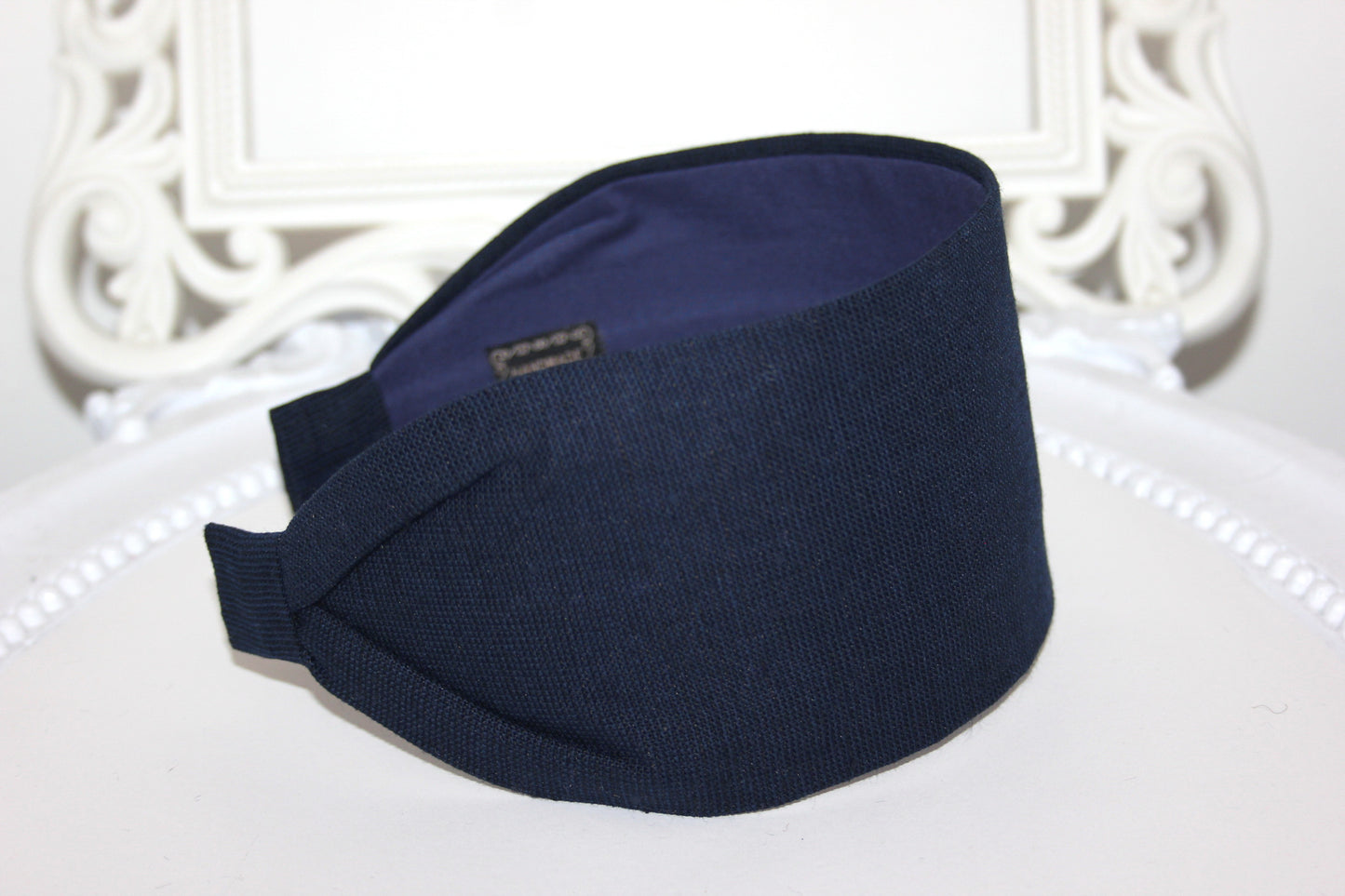 Dark Blue linen headband women retro hairband bandana