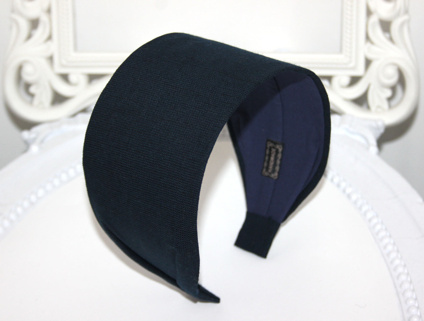Dark Blue linen headband women retro hairband bandana