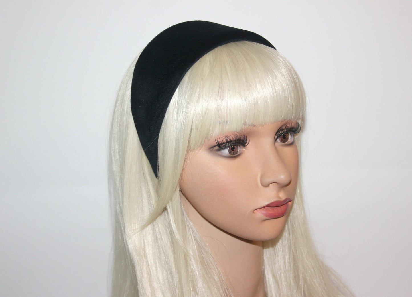 Black poly velvet headband for women, wide hairband, plastic free