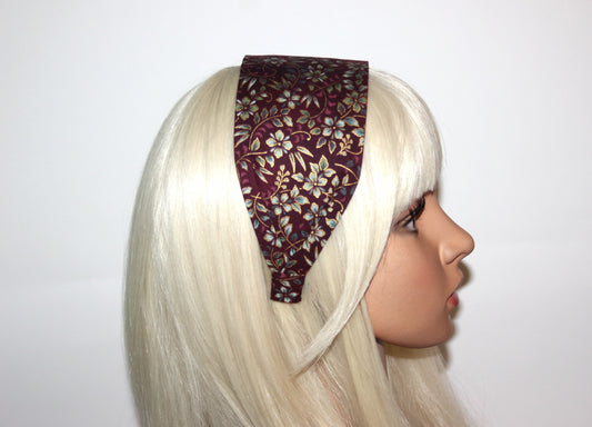 Dark Maroon cotton headband Flower print headcover