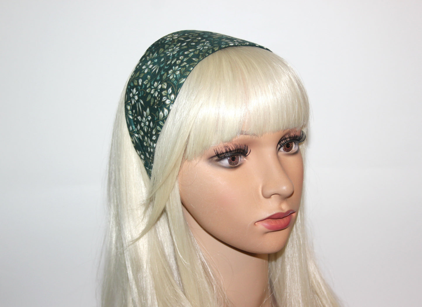 Dark Green cotton headband Flower print headcover