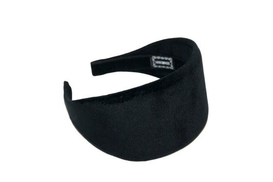 Black poly velvet headband for women, wide hairband, plastic free
