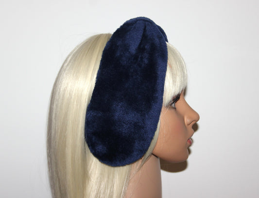Short fur ear warmer Dark Blue faux fur earmuffs women Average thickness headband turban Skiing & Running earmuff