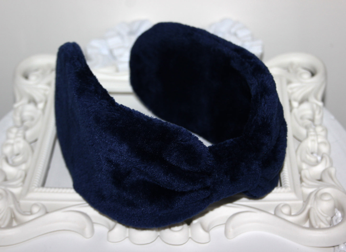 Short fur ear warmer Dark Blue faux fur earmuffs women Average thickness headband turban Skiing & Running earmuff