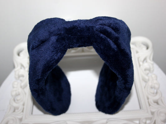 Short fur ear warmer Dark Blue faux fur earmuffs women Average thickness headband turban Skiing & Running earmuff