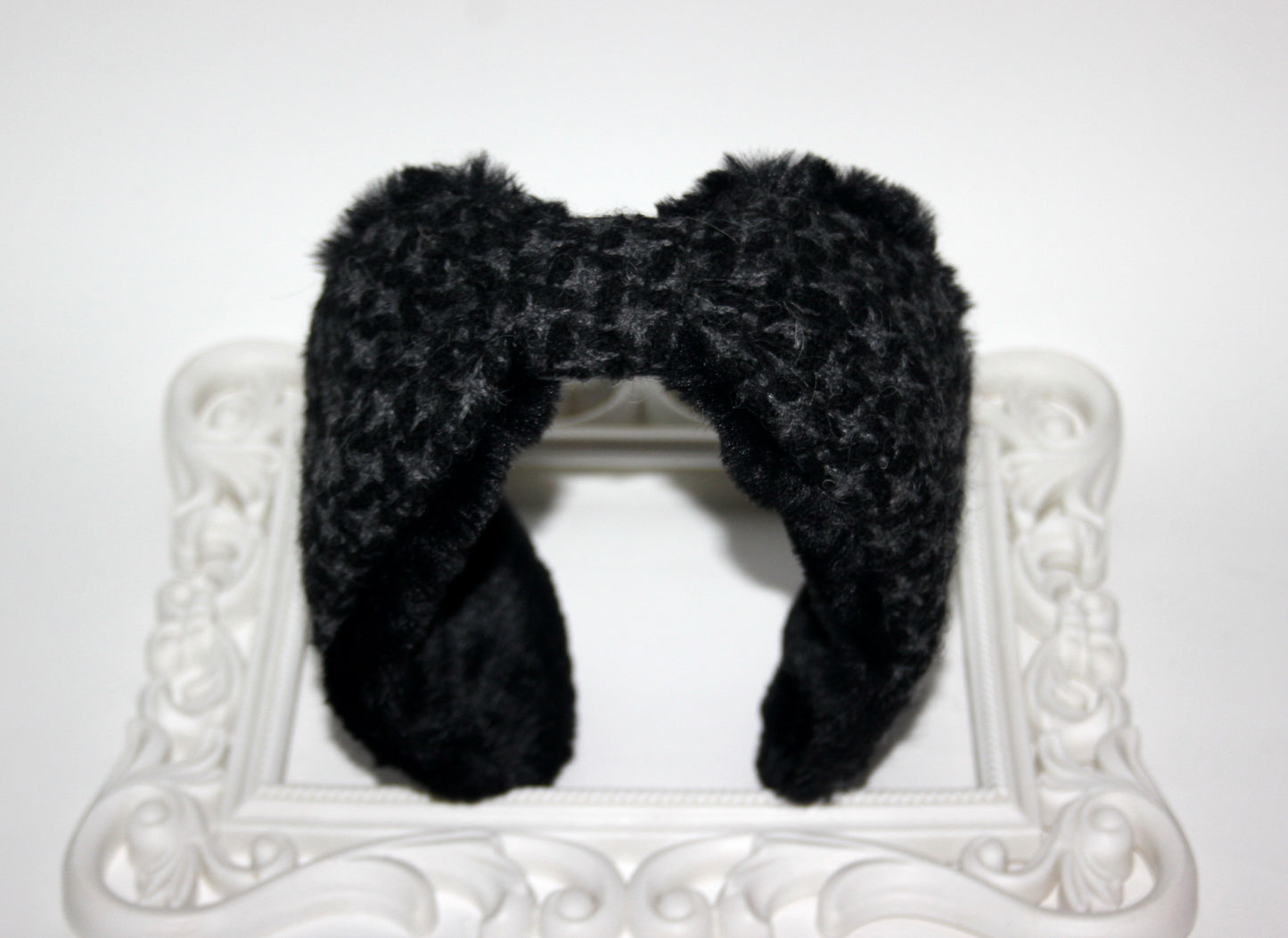Dark Gray & Black earmuffs women Houndstooth ear warmer faux fur comfy headband