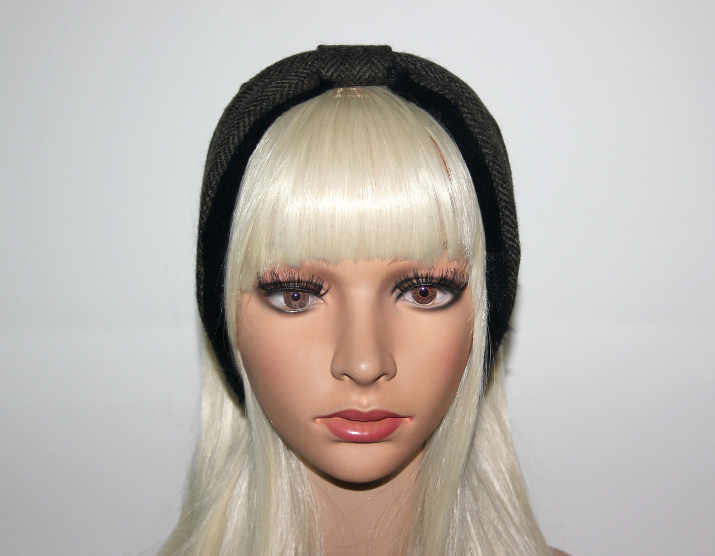 Army Green & Black earmuffs women Herringbone ear warmer faux fur comfy headband turban