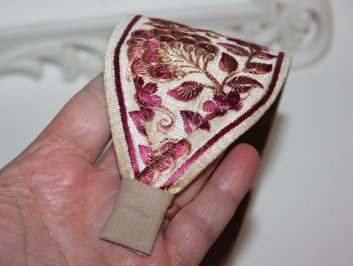 Beige & Wine Red embroidered headband for women 3" inch statement wide hairband