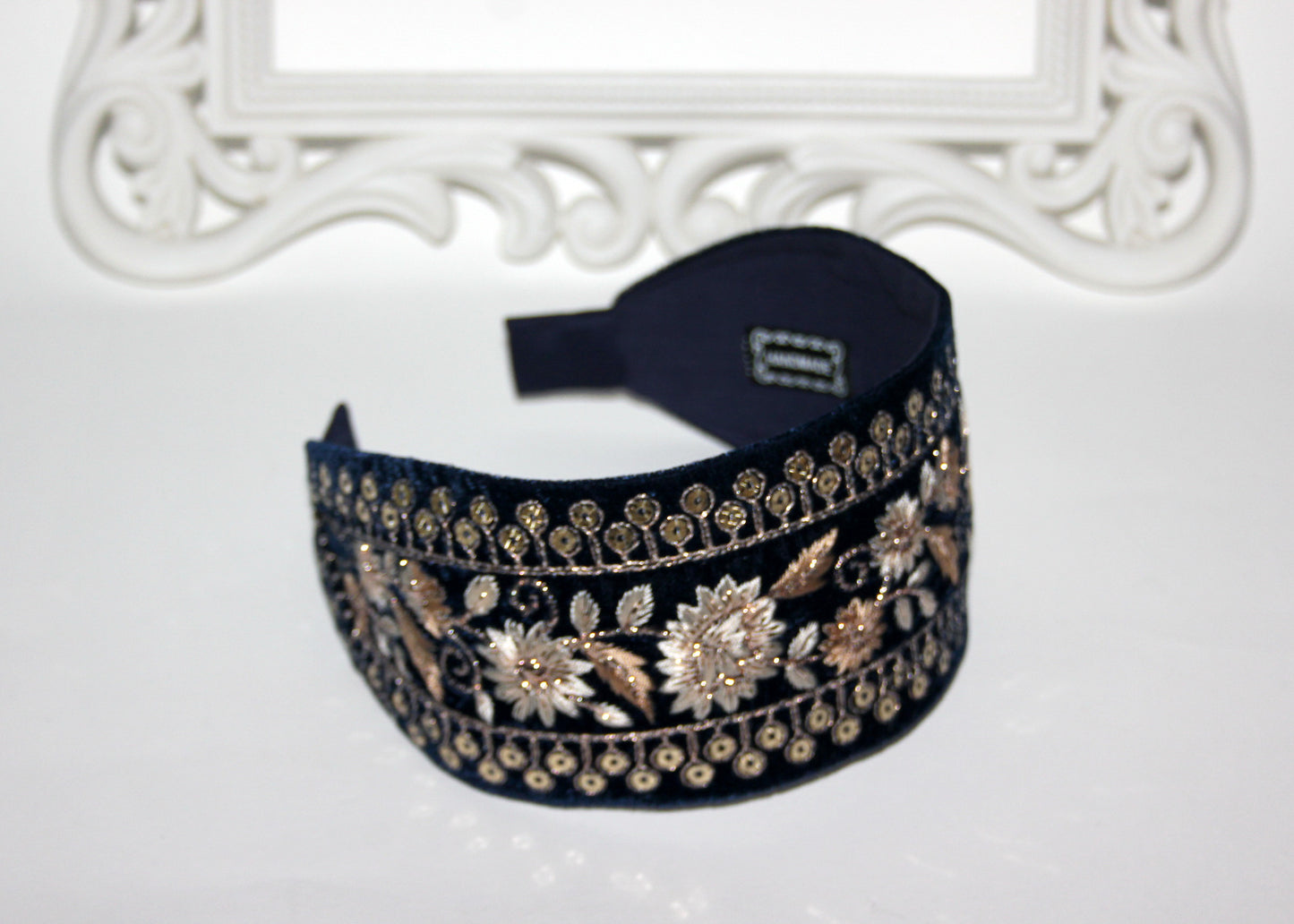 Dark Blue fashion headband 2.9" inch Embroidered sequin velvet hairband