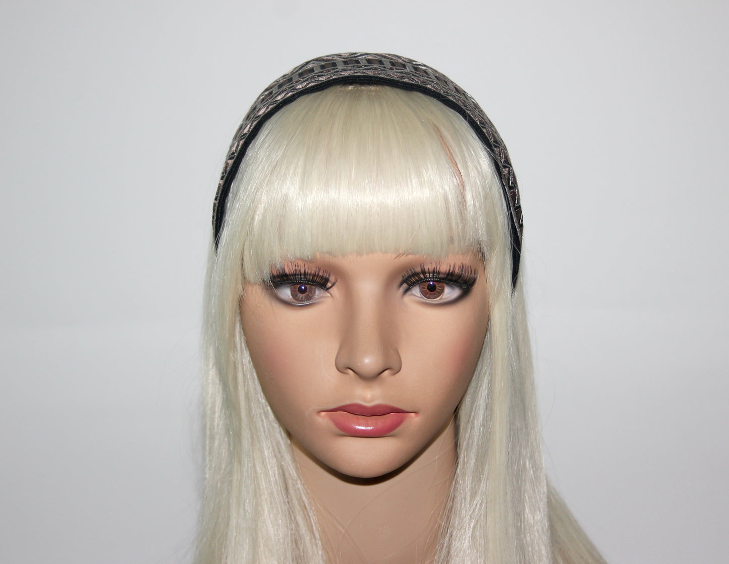 Embroidered headband 3.15 inch Brown & Black geometric pattern festival head accessory