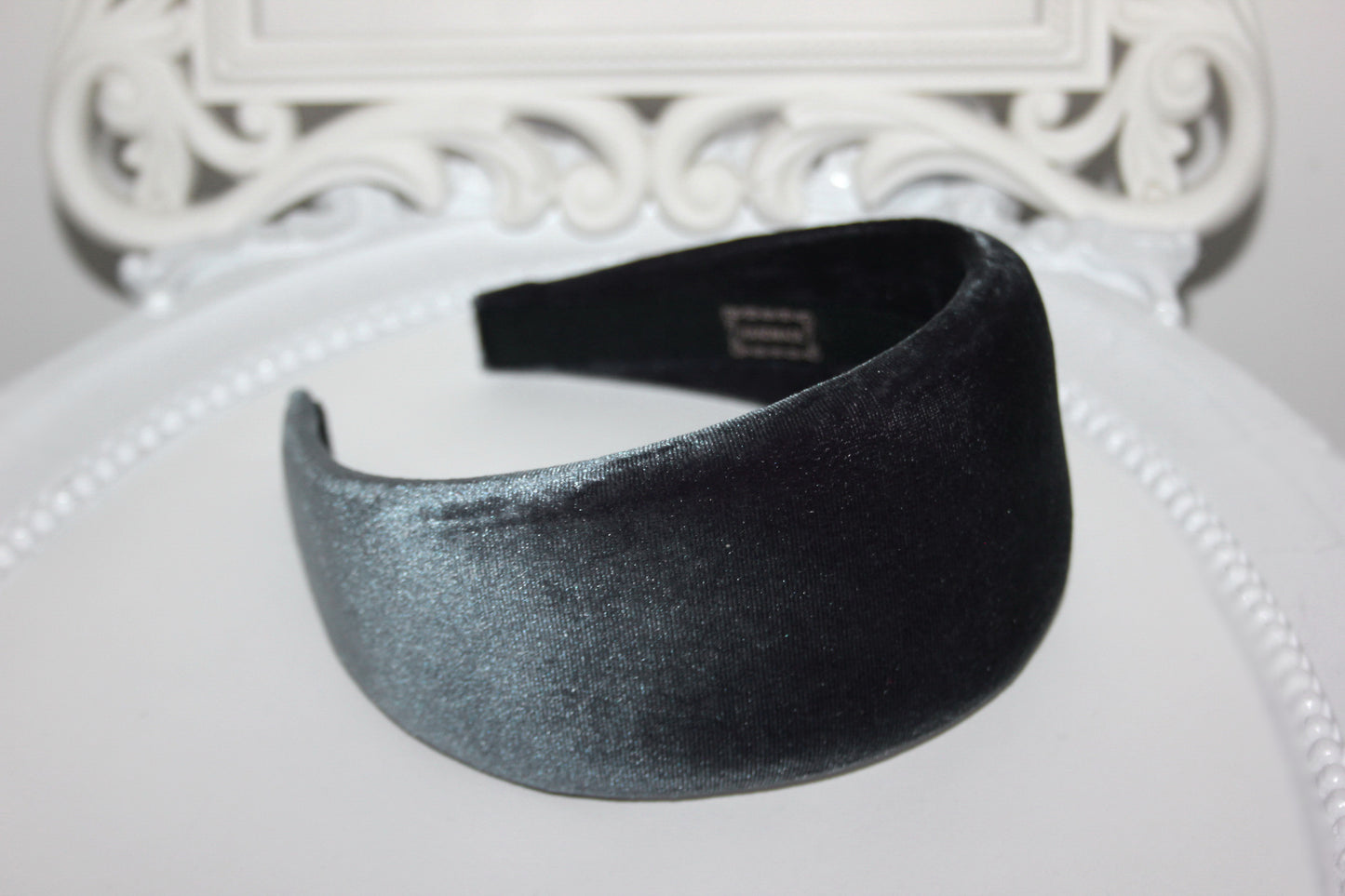 Gray Padded velvet headband, Elegant head cover, plastic free