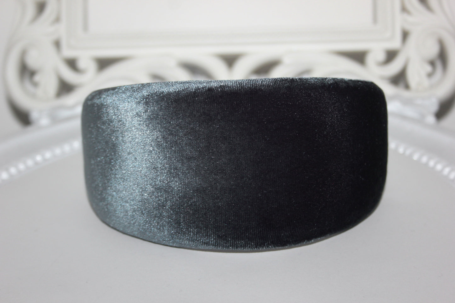 Gray Padded velvet headband, Elegant head cover, plastic free