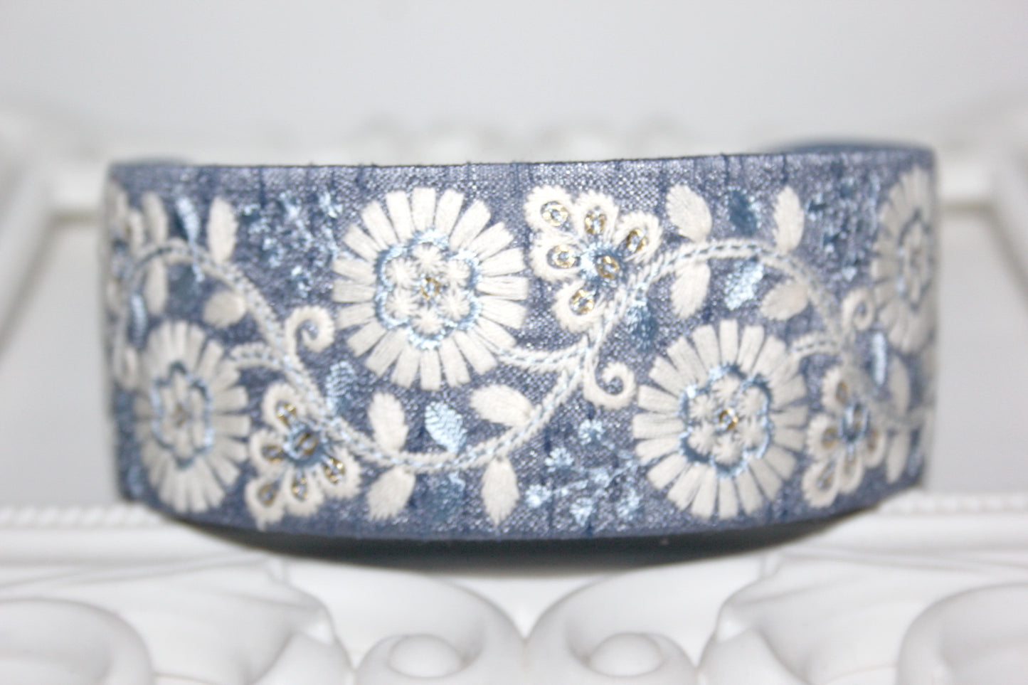 Blueberries Blue embroidered 2" headband for women Exquisite silk hairband scarf
