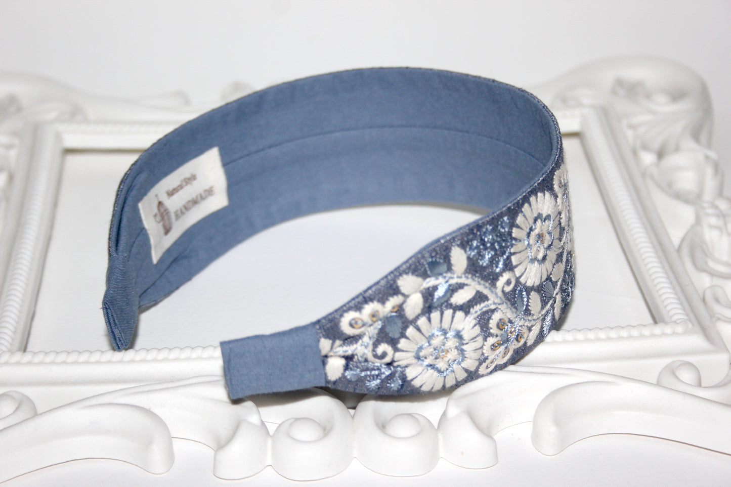 Blueberries Blue embroidered 2" headband for women Exquisite silk hairband scarf