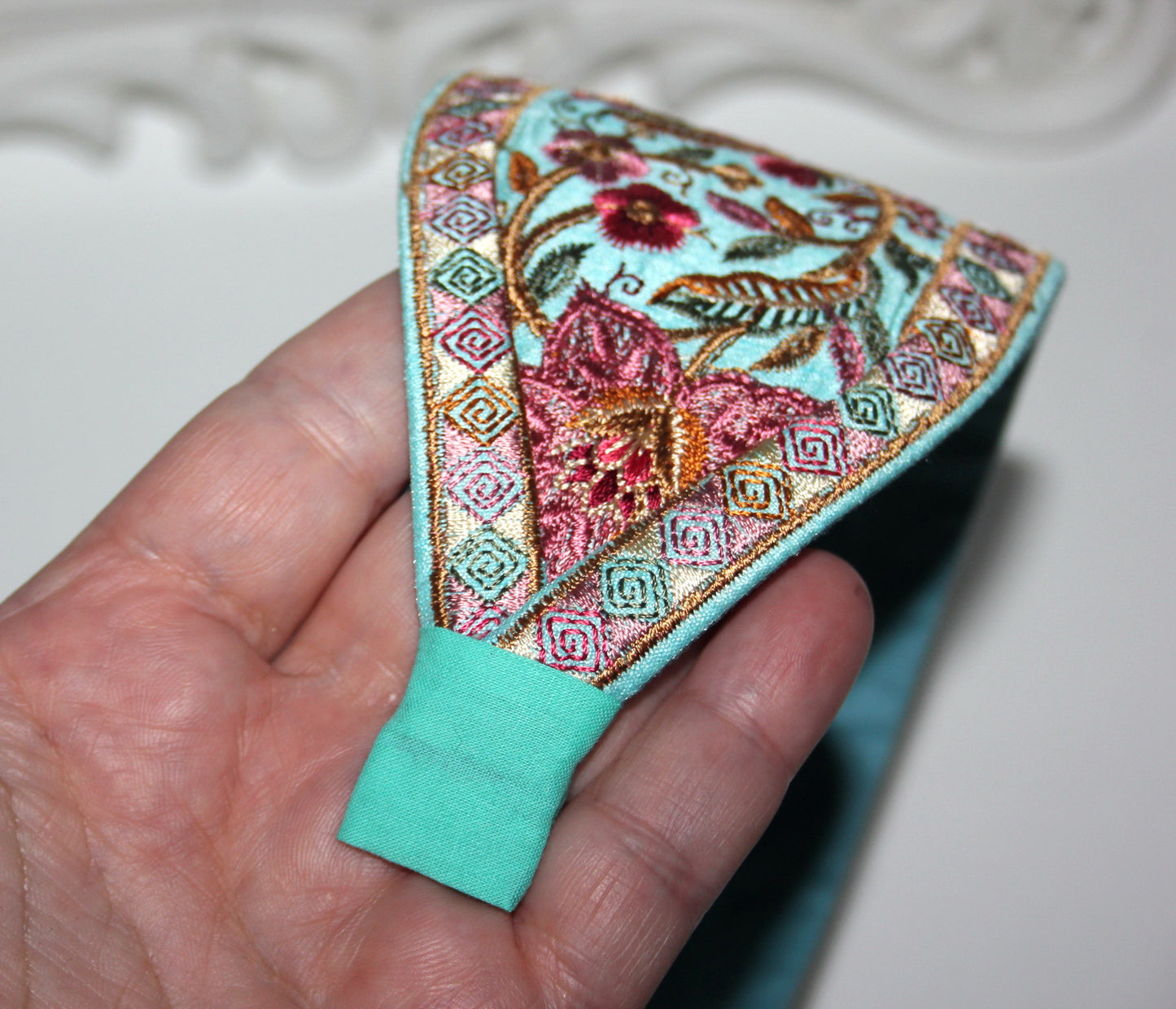 Embroidered headband 3.15"inch Aqua Blue & Red Elegant boho head wrap