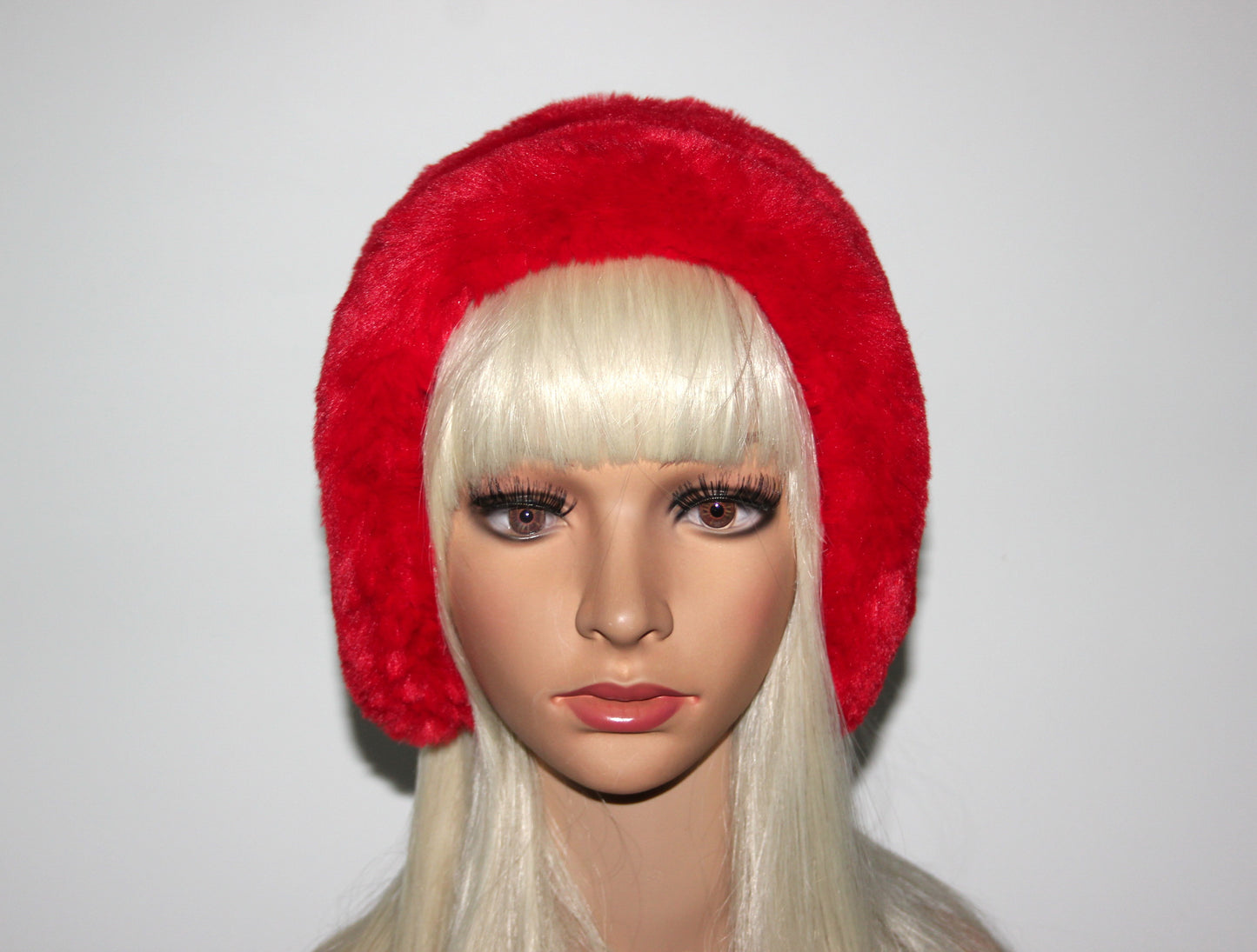 Red earmuffs Rabbit faux fur headband turban Skiing headphones for women