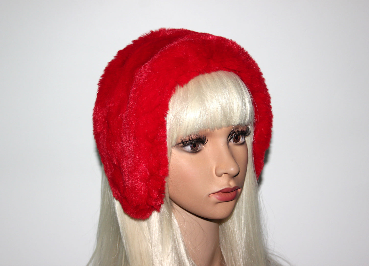 Red earmuffs Rabbit faux fur headband turban Skiing headphones for women