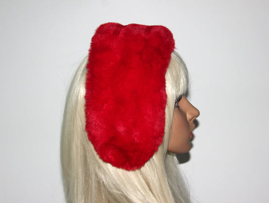 Red earmuffs Rabbit faux fur headband turban Skiing headphones for women