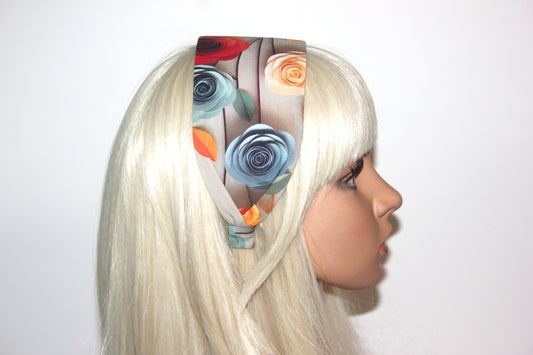 Headband for women Fabulous 3D roses print headcover Wide poly cotton hairband