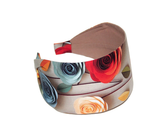 Headband for women Fabulous 3D roses print headcover Wide poly cotton hairband