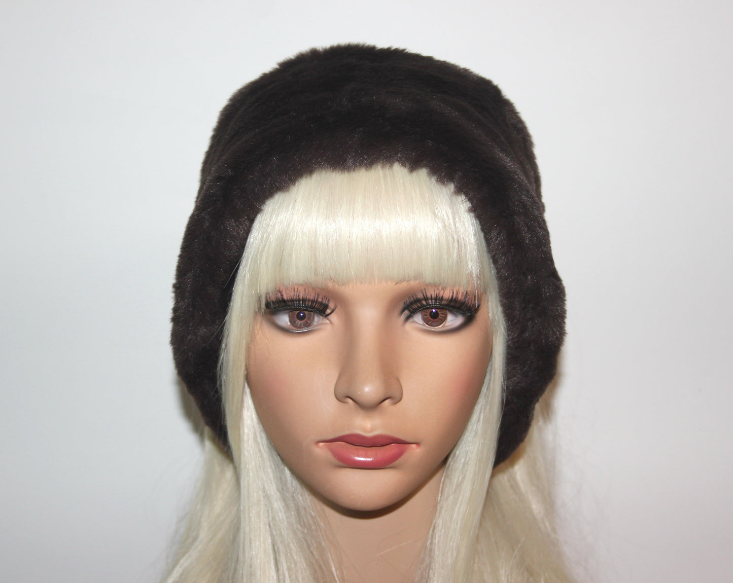 Dark Brown earmuffs Rabbit faux fur headband turban Skiing headphones for women