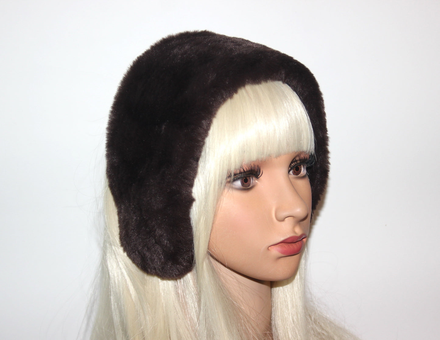 Dark Brown earmuffs Rabbit faux fur headband turban Skiing headphones for women