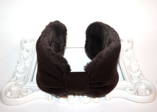 Dark Brown wool earmuffs Faux fur fluffy ear warmer