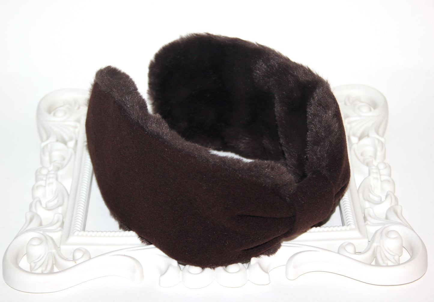 Dark Brown wool earmuffs Faux fur fluffy ear warmer