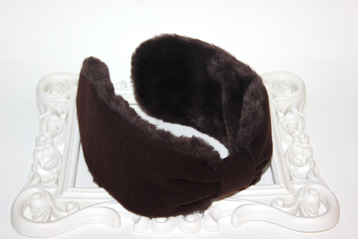 Dark Brown wool earmuffs Faux fur fluffy ear warmer