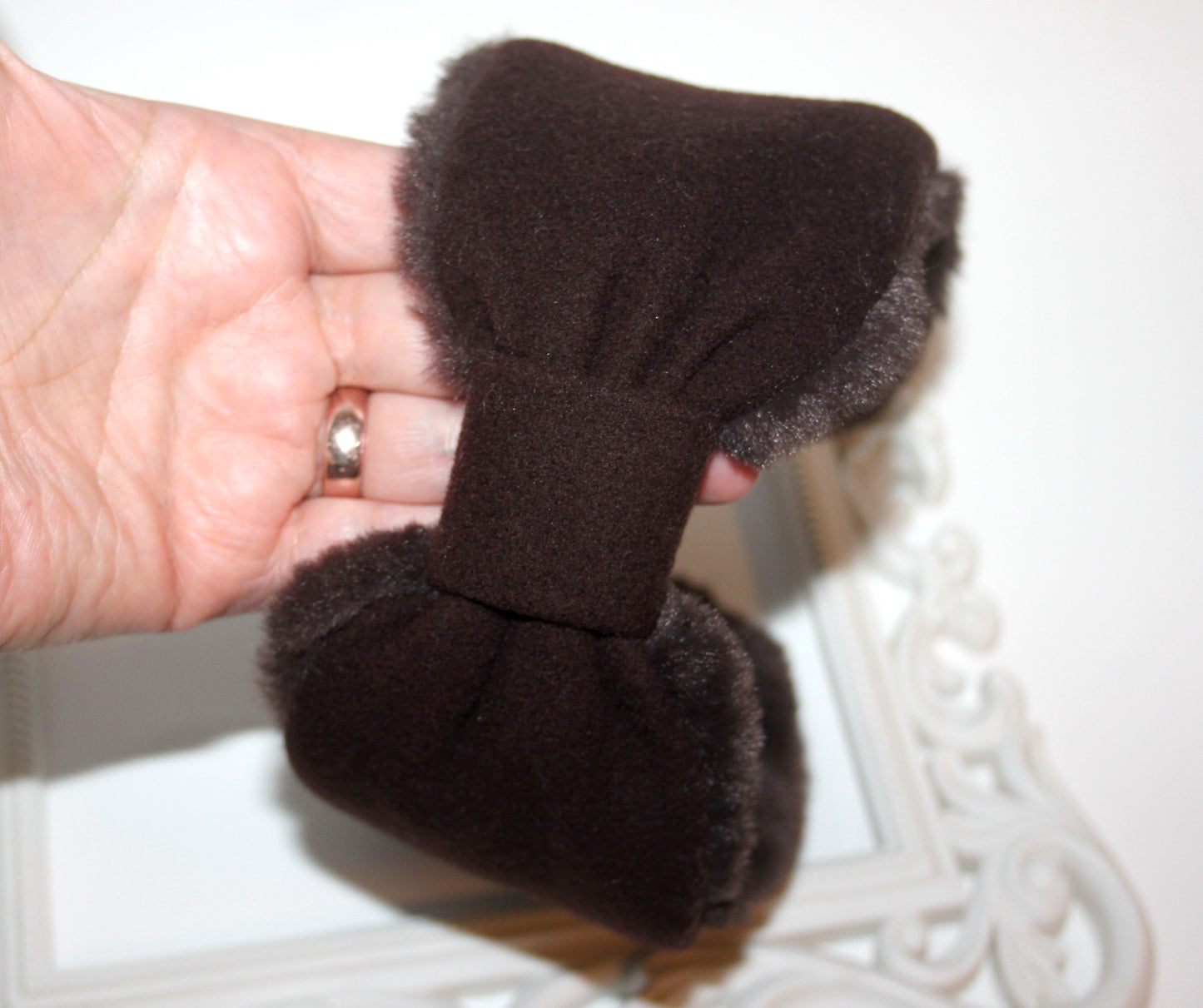 Dark Brown wool earmuffs Faux fur fluffy ear warmer