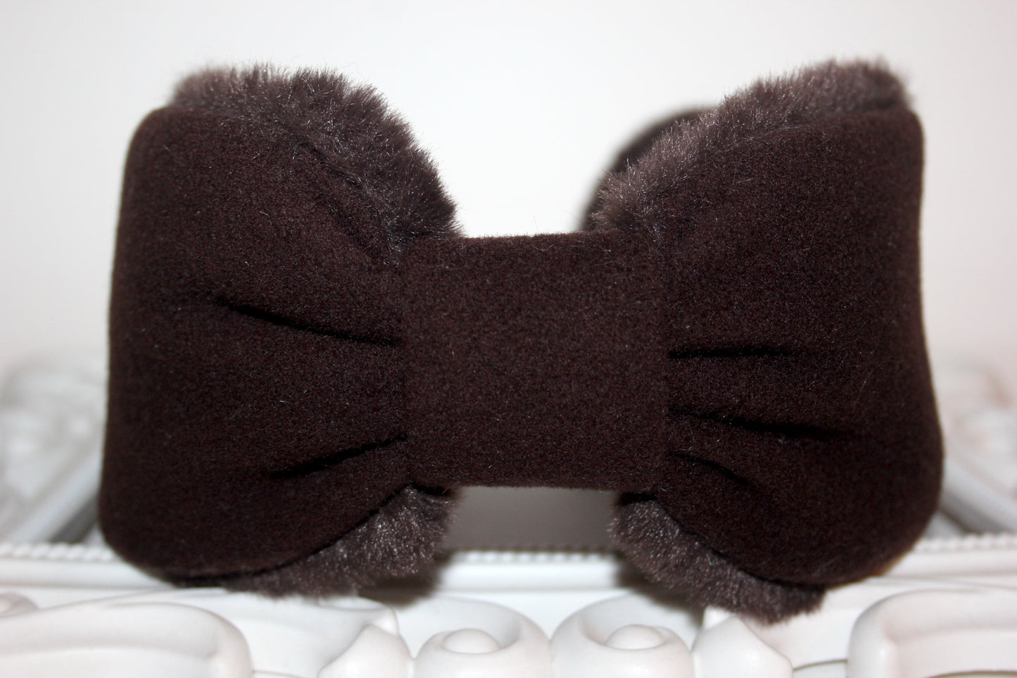 Dark Brown wool earmuffs Faux fur fluffy ear warmer
