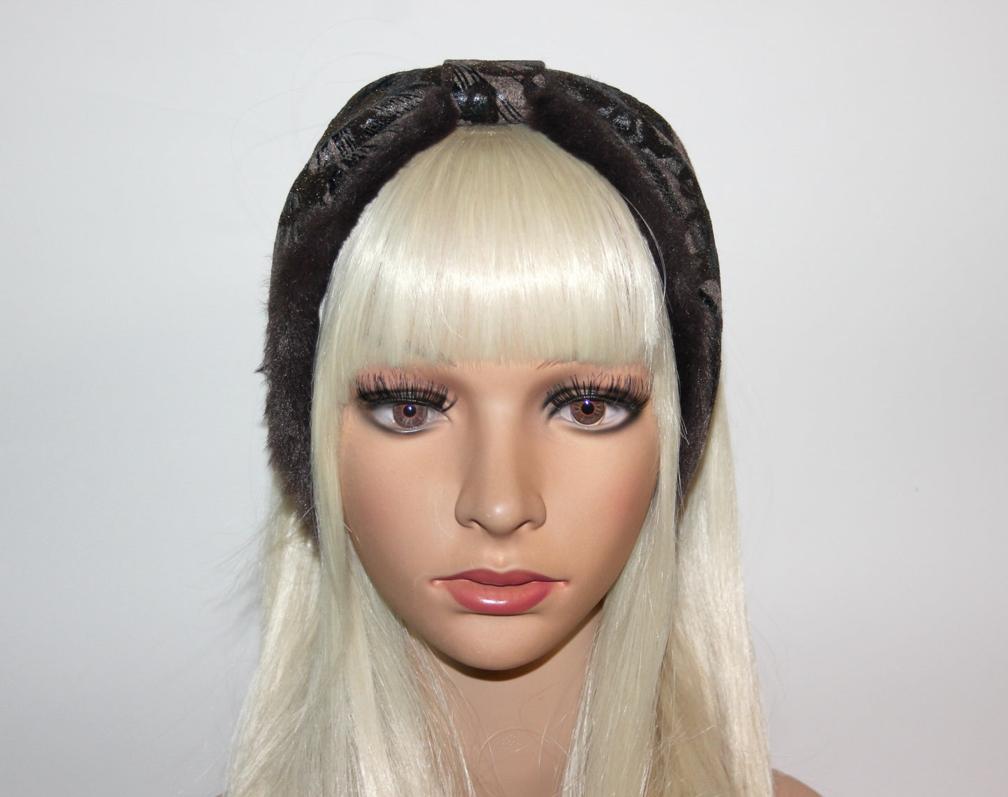 Dark Brown earmuff Women ear warmer Flocked/flece/patent abstract pattern fabric, faux fur fluffy ear muff skiing headphones running earmuff