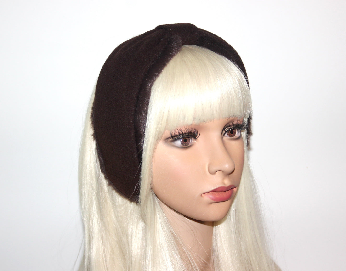 Dark Brown wool earmuffs Faux fur fluffy ear warmer