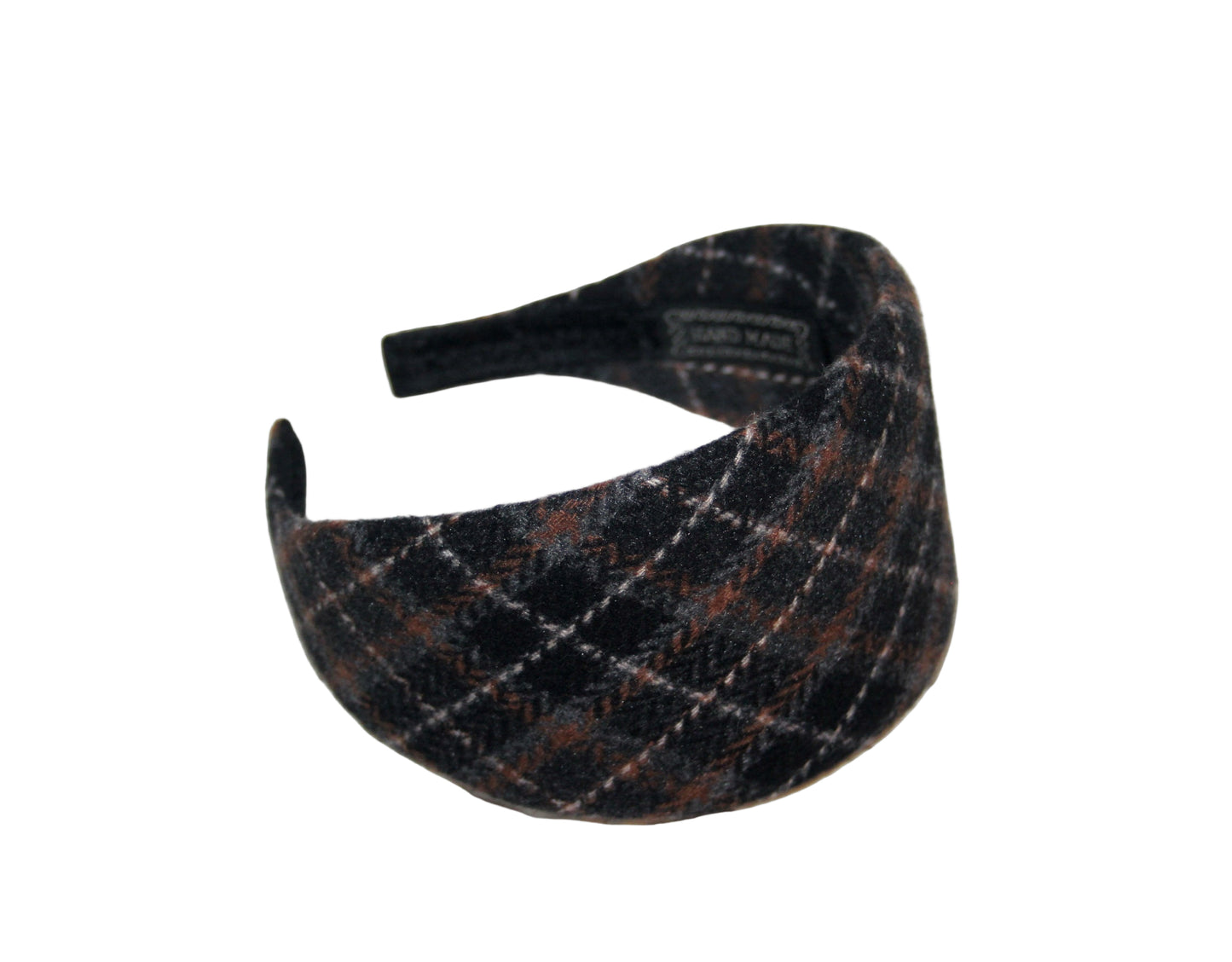 Soft plaid headband Black/Brown/White/Gray wool tartan hairband for women, plastic free