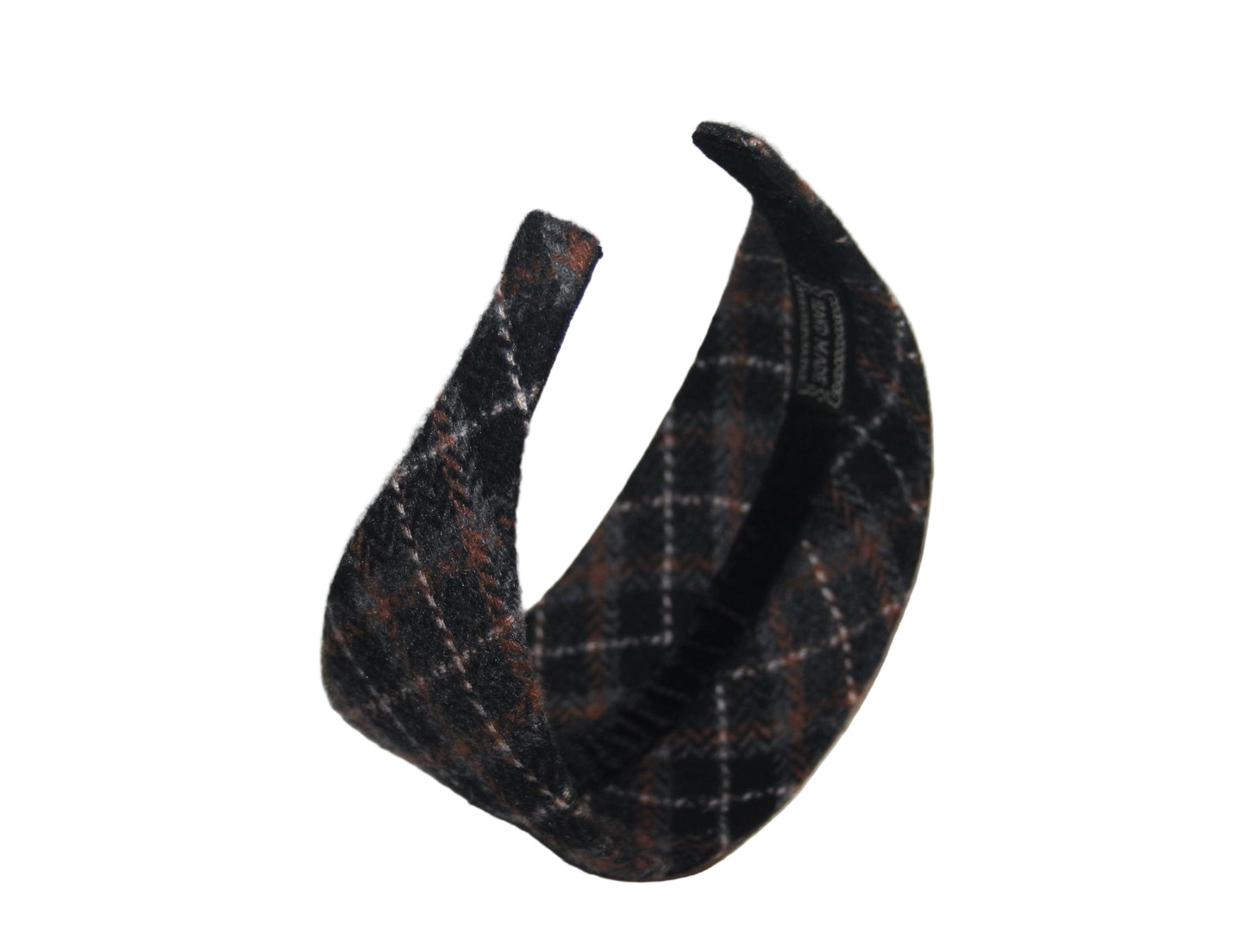 Soft plaid headband Black/Brown/White/Gray wool tartan hairband for women, plastic free