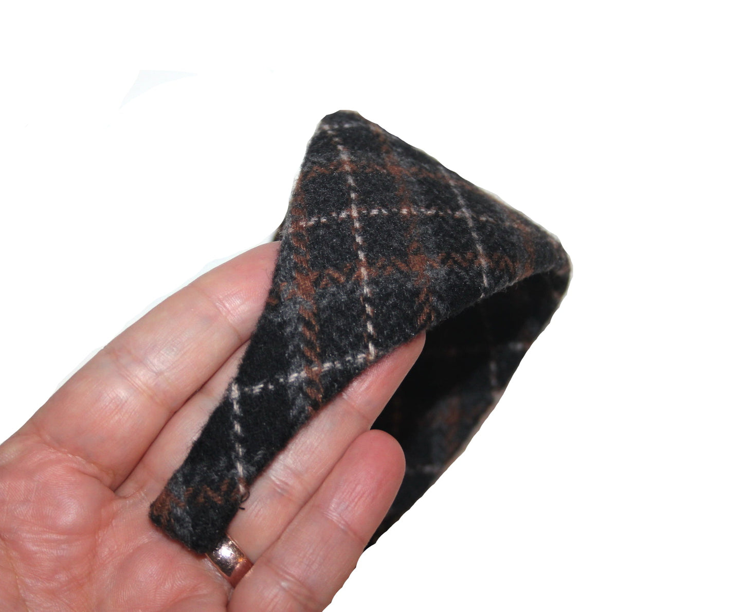Soft plaid headband Black/Brown/White/Gray wool tartan hairband for women, plastic free
